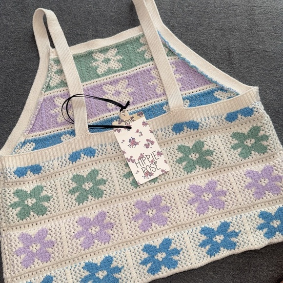 Hippie Rose sweater knit super soft grannie square floral pattern Large NEW boho - Picture 4 of 5